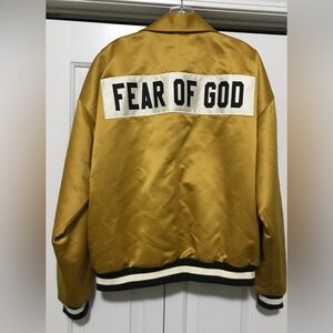 Fear Of God Mens L 5th Collection Gold Nylon Satin Lined Varsity Bomber Jacket